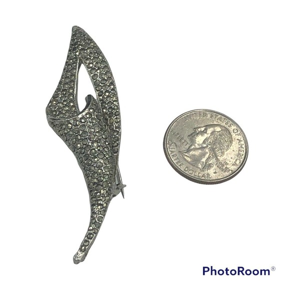 Marcasite Calla Lily Leaf Brooch Pin Silver Tone EUC - Picture 6 of 7